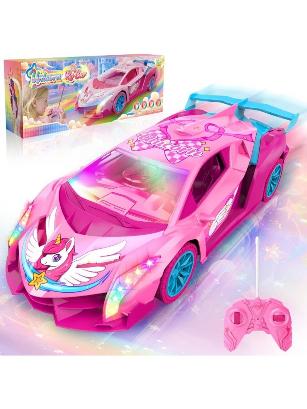 Rainbow Unicorn RC Car - Glow & Drift Remote Control Toy for Kids 3-12, Perfect